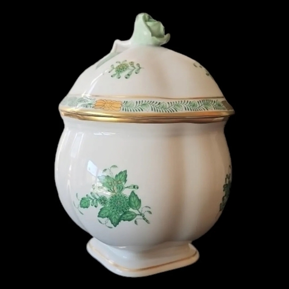 Herend Indian Basket Green Fancy Box with Rose Knob - Picture 1 of 9